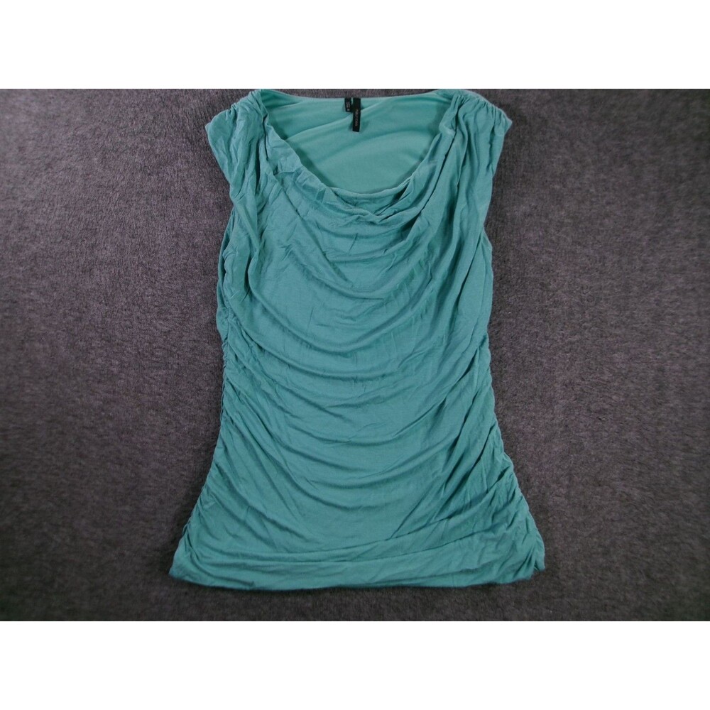 Maurices Top Womens M Teal Cowl Neck Ruched Side Sleeveless Lined Waterfall